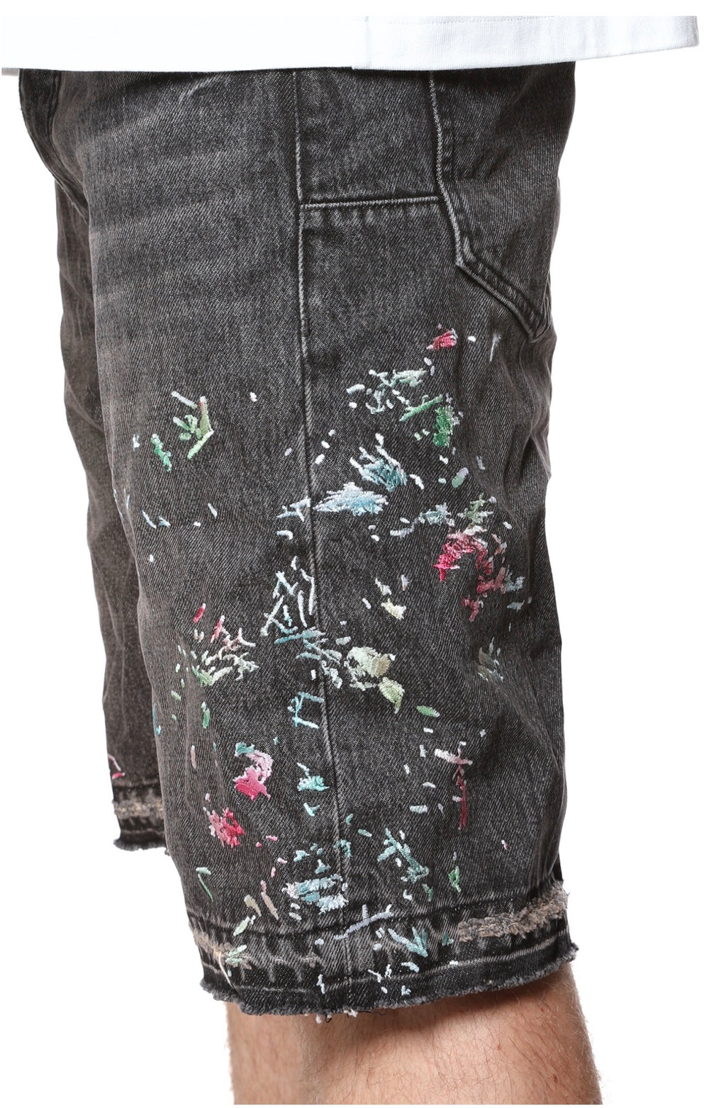 PURPLE LABEL SPLATTER EMBROIDERY JEAN SHORTS