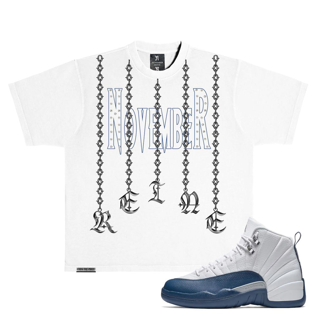 CHAINS" LUXURY HEAVYWEIGHT TEE WHITE AND BLUE