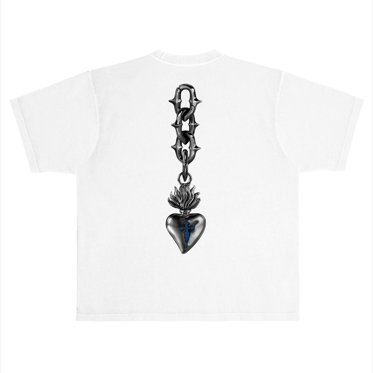 CHAINS" LUXURY HEAVYWEIGHT TEE WHITE AND BLUE