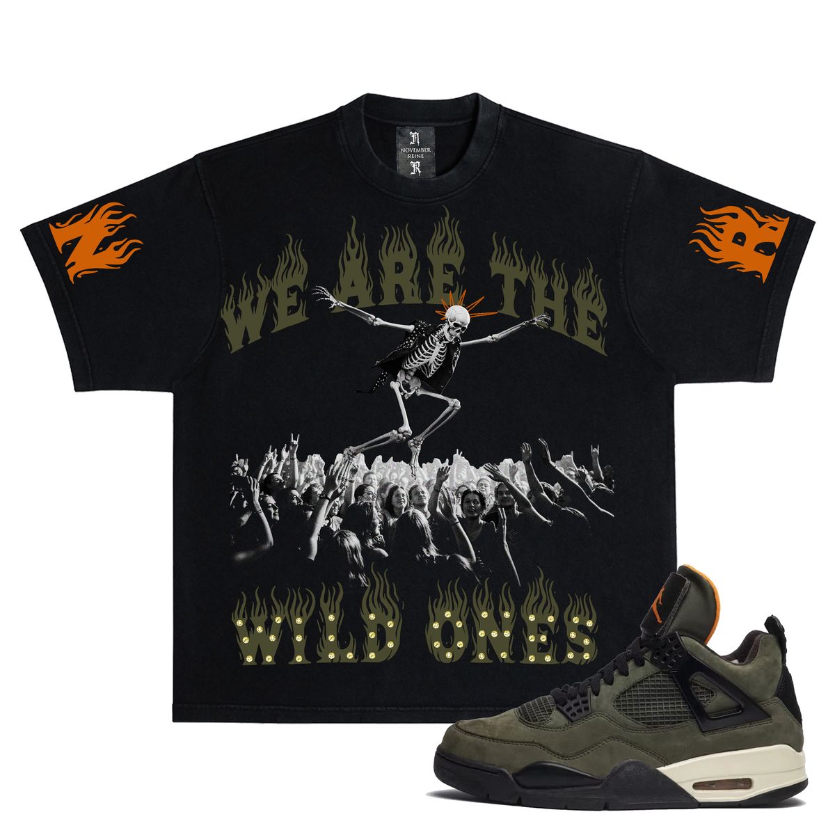 WE ARE THE WILD ONES" LUXURY HEAVYWEIGHT TEE BLACK AND ORANGE
