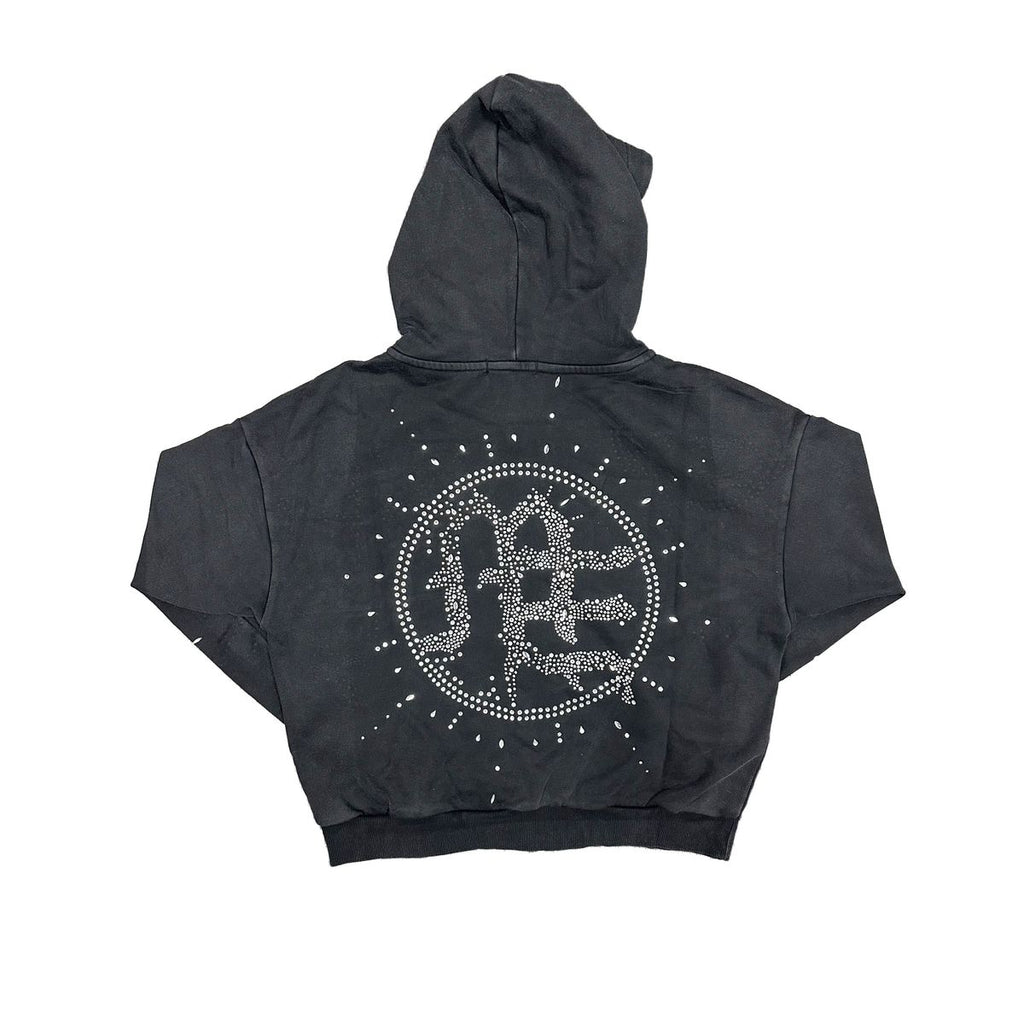 Mixed Emotions Eclipse’ Grey Acid Wash Rhinestone Hoodie
