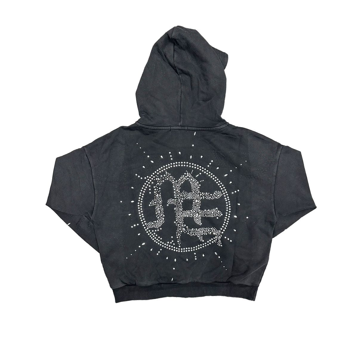Mixed Emotions Eclipse’ Grey Acid Wash Rhinestone Hoodie