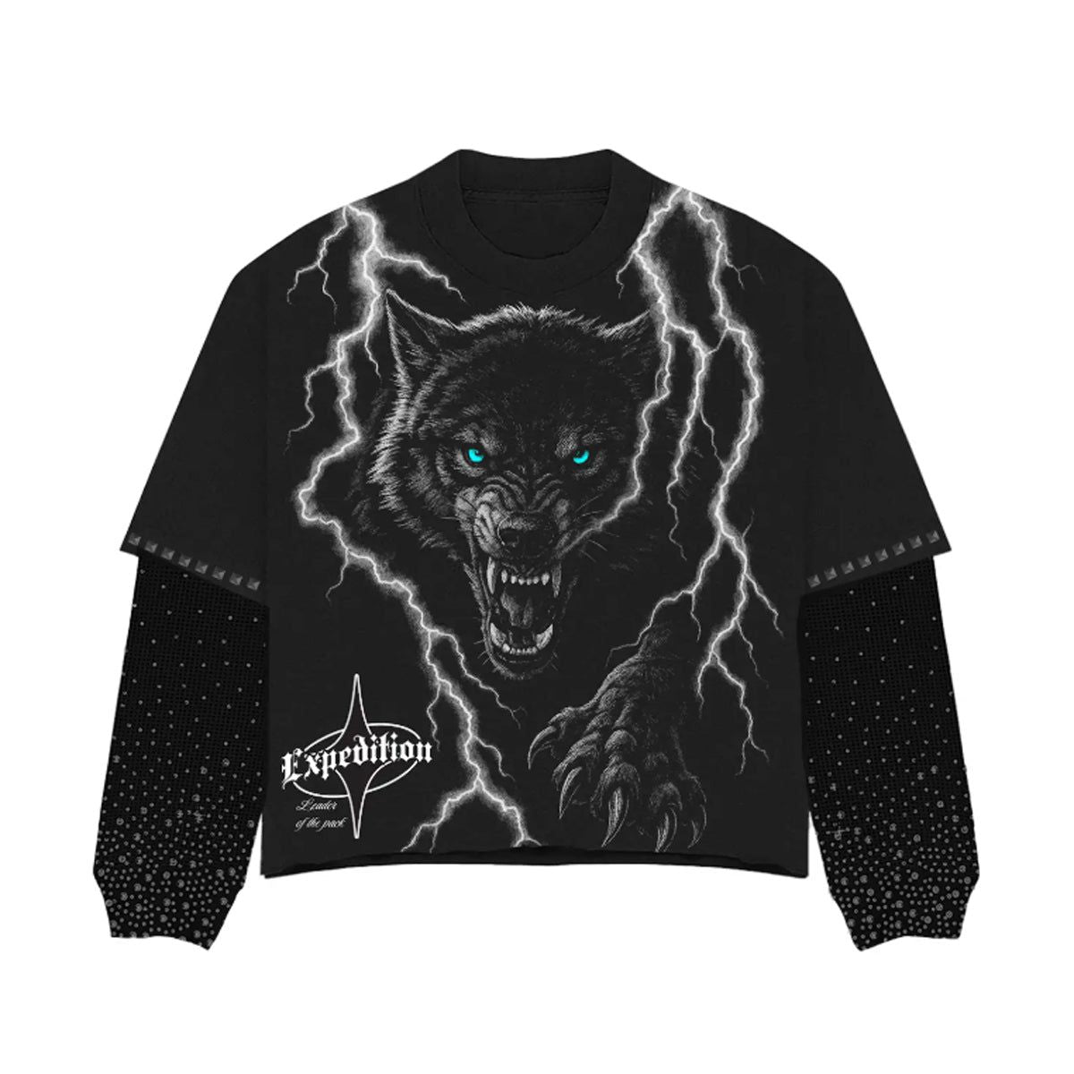 Wolf Rhinestone Layer Long Sleeve Shirt