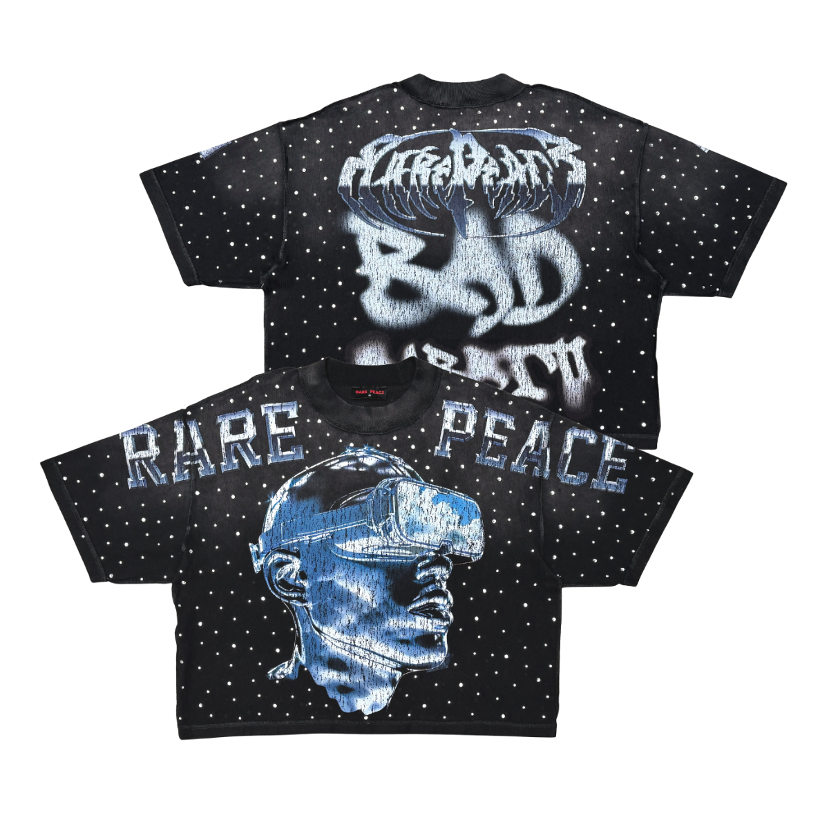 FUTURISTIC TEE W/ RHINESTONE DETAILS