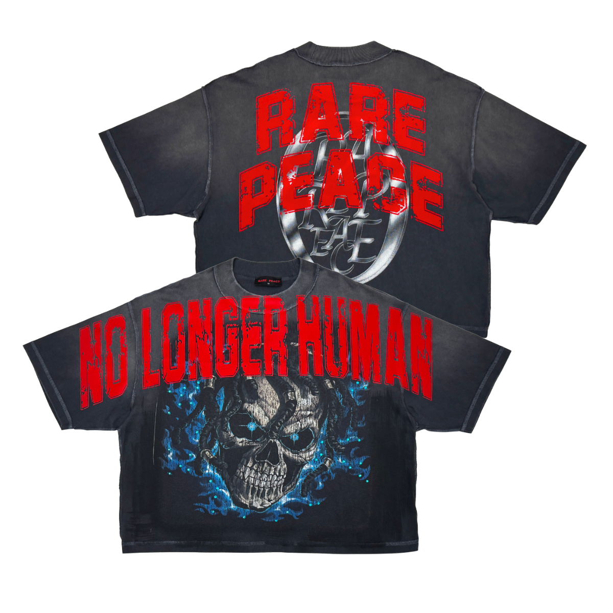 WASHED HEAVY TEE W/ FLOCKING + RHINESTONE DETAILS